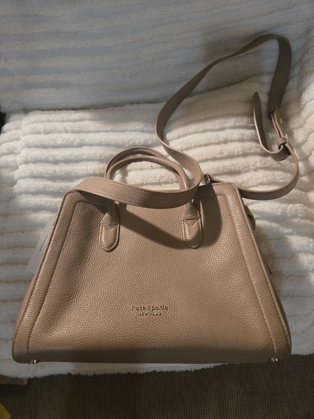 kate spade Taupe Pebbled Leather Satchel with Strap